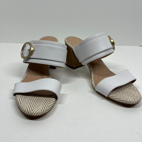 NWOT Cole Haan White Leather and Gold Detail Block Heel Strappy Sandal Sz. 10 - Picture 2 of 7